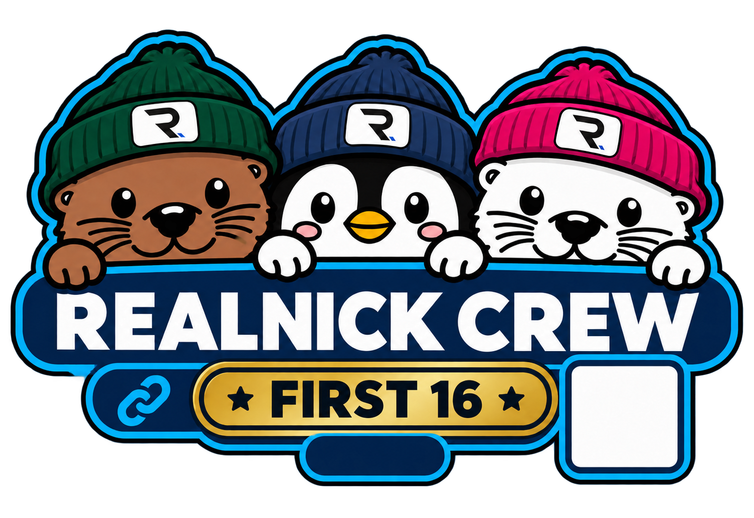 RealNick Crew – First 16 Edition: zwei Otter und ein Pinguin mit Beanies